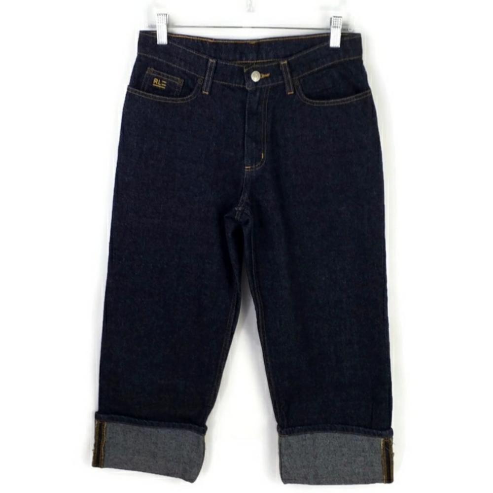 Vtg. Polo Jeans Co Dark Wash Cropped Cuffed Stove Pipe Capri Jeans Womens Size 4
